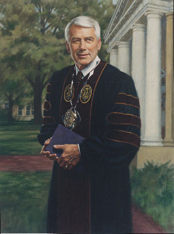 oil portrait of professor standing