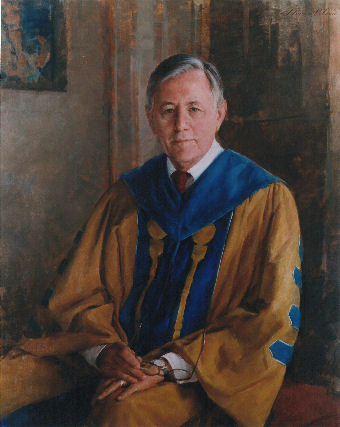 oil portrait of professor in gown