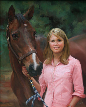oil portrait of girl with horse