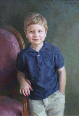 oil portrait of boy in blue shirt
