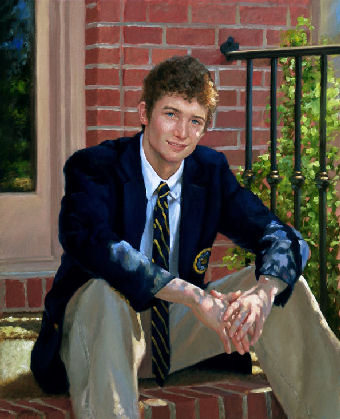 oil portrait of boy after school