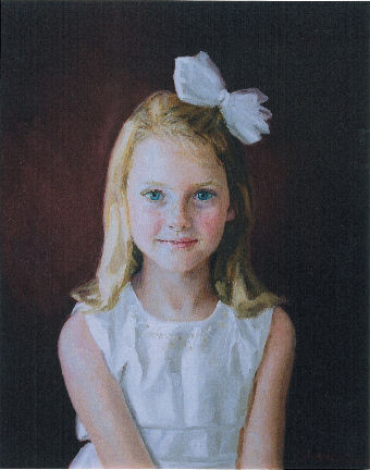 oil portrait of girl with hair bow