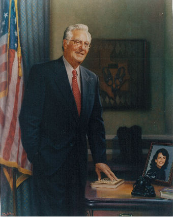 oil portrait of public figure standing
