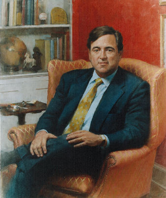 oil portrait of public figure sitting