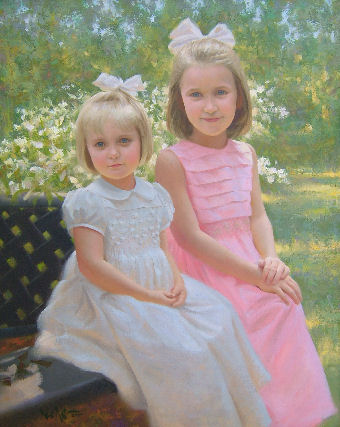 oil portrait of teo girls