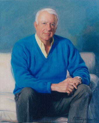 Oil portrait of man in blue sweater