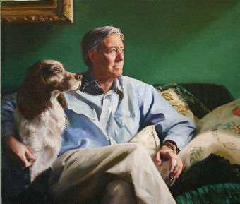 Oil portrait of man with dog