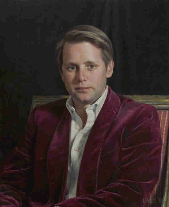 Oil portrait of man in red jacket