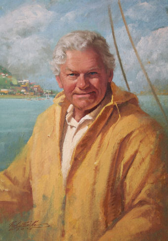 Oil portrait of man by the sea