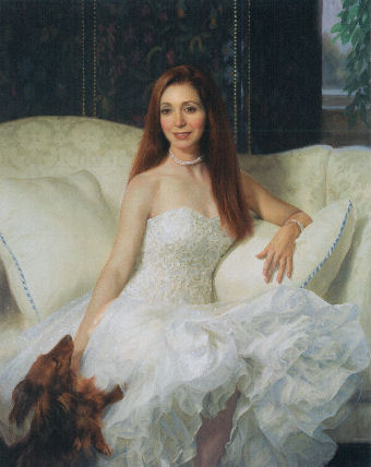oil portrait of a woman with dog
